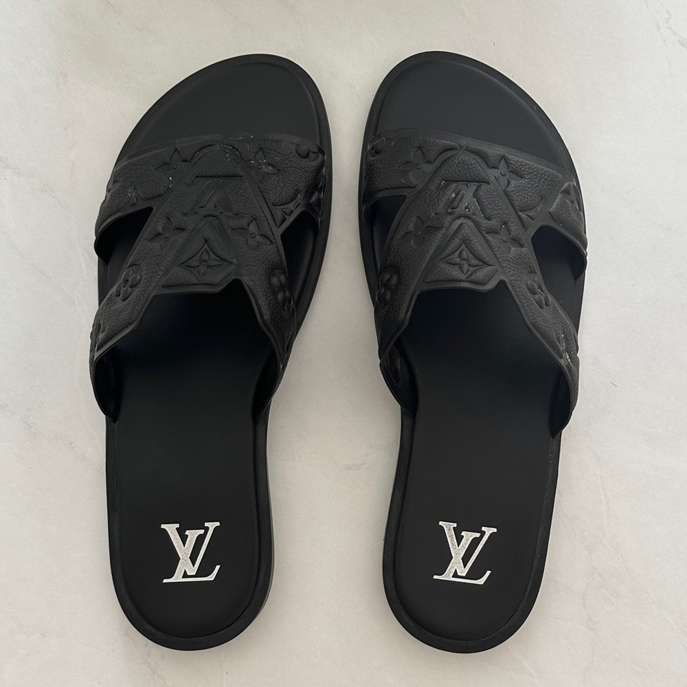 Louis Vuitton Black Embossed Slide Sandals